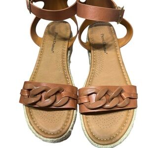 Pierre Dumas Brown Chain Link Espadrille Open Toe Wedge Sandals 11